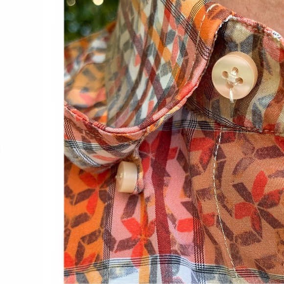 Orange check plaid geometric design short sleeve shirt by Tuttle Sportswear - Picture 9 of 16